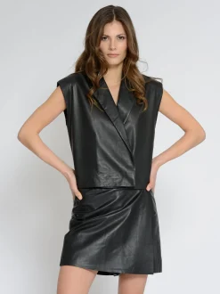 Maze Damen Lederweste in schwarz