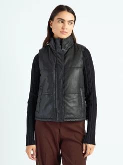 Maze Damen Lederweste in schwarz