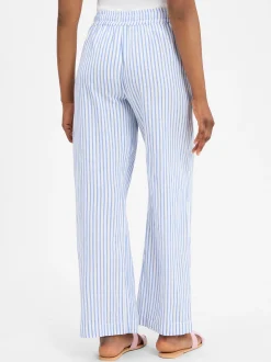 mbyM Damen Hose mit Leinen-Anteil - Grasielle-M in weiß hellblau
