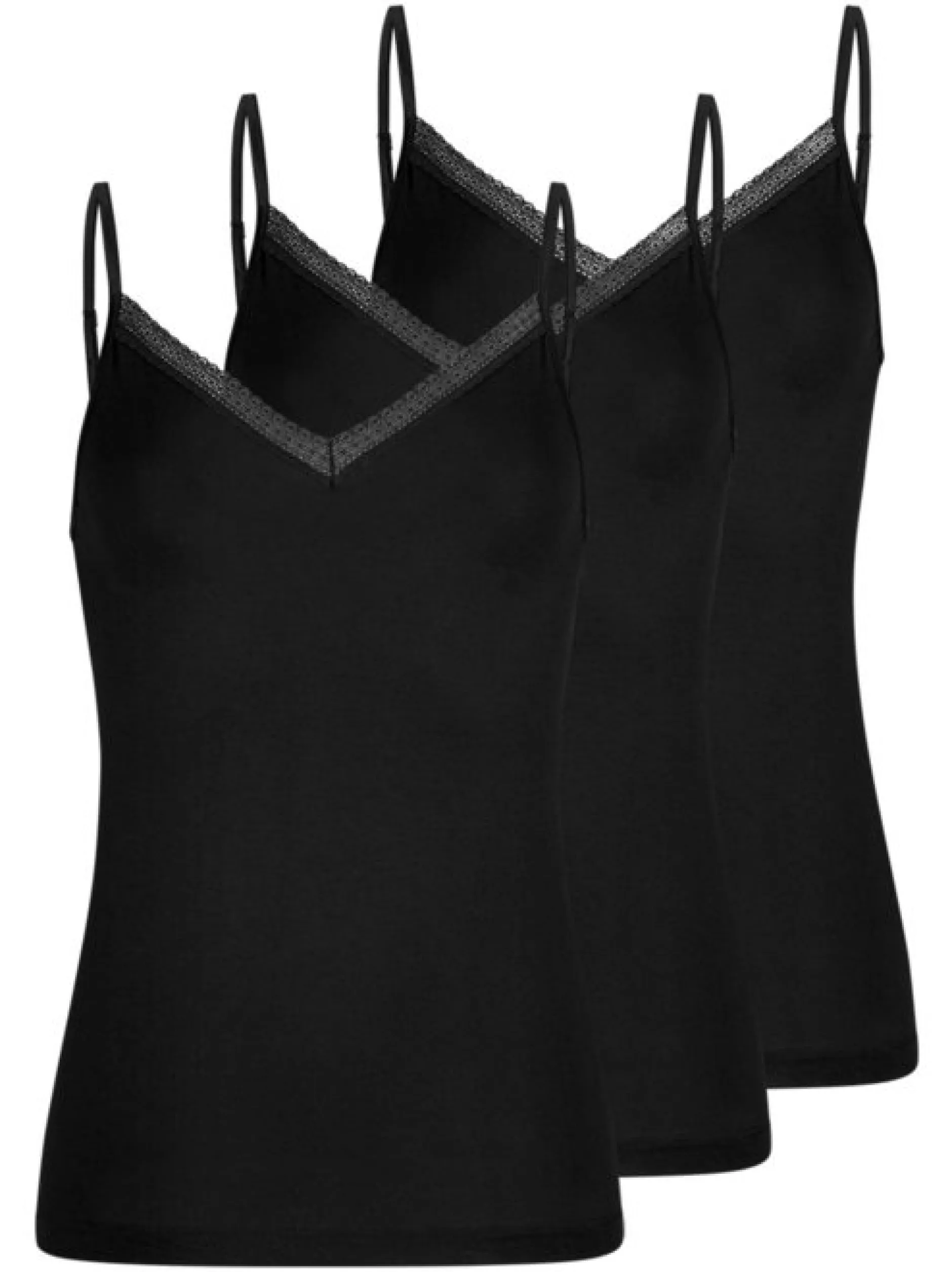 Mey Damen Spaghettitops im 3er-Pack in schwarz
