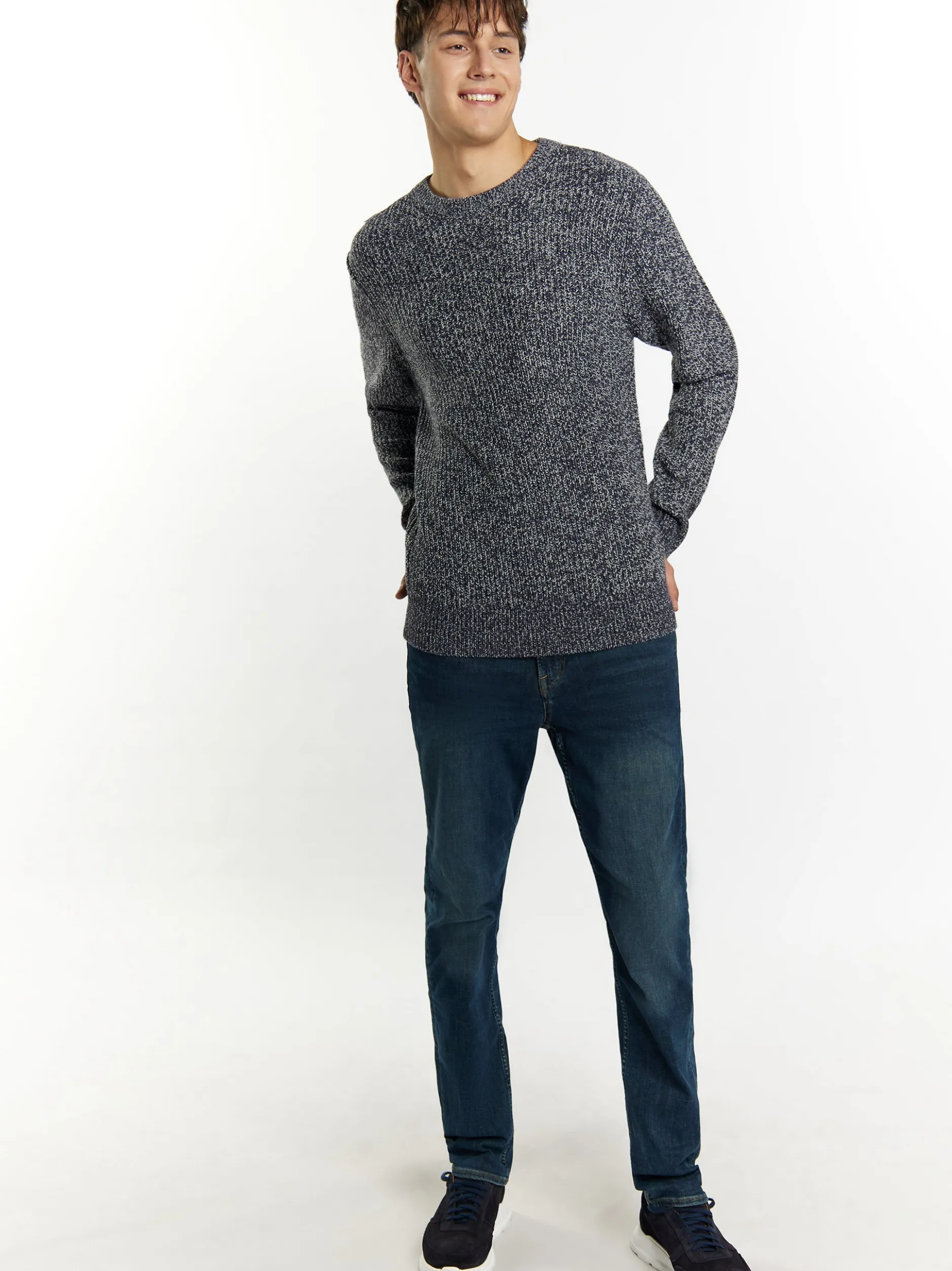 Mo Herren Pullover in marine - Ausschnitt: Rundhals
