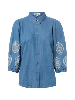 More & More Damen Jeansbluse in light stone