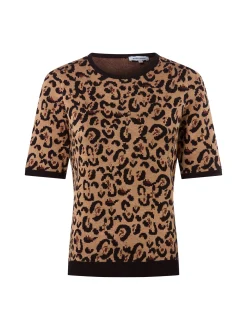 More & More Damen Kurzarm-Feinstrickpullover in camel schwarz