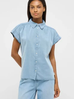 Mustang Damen Bluse in light stone - Ärmel: Halbarm