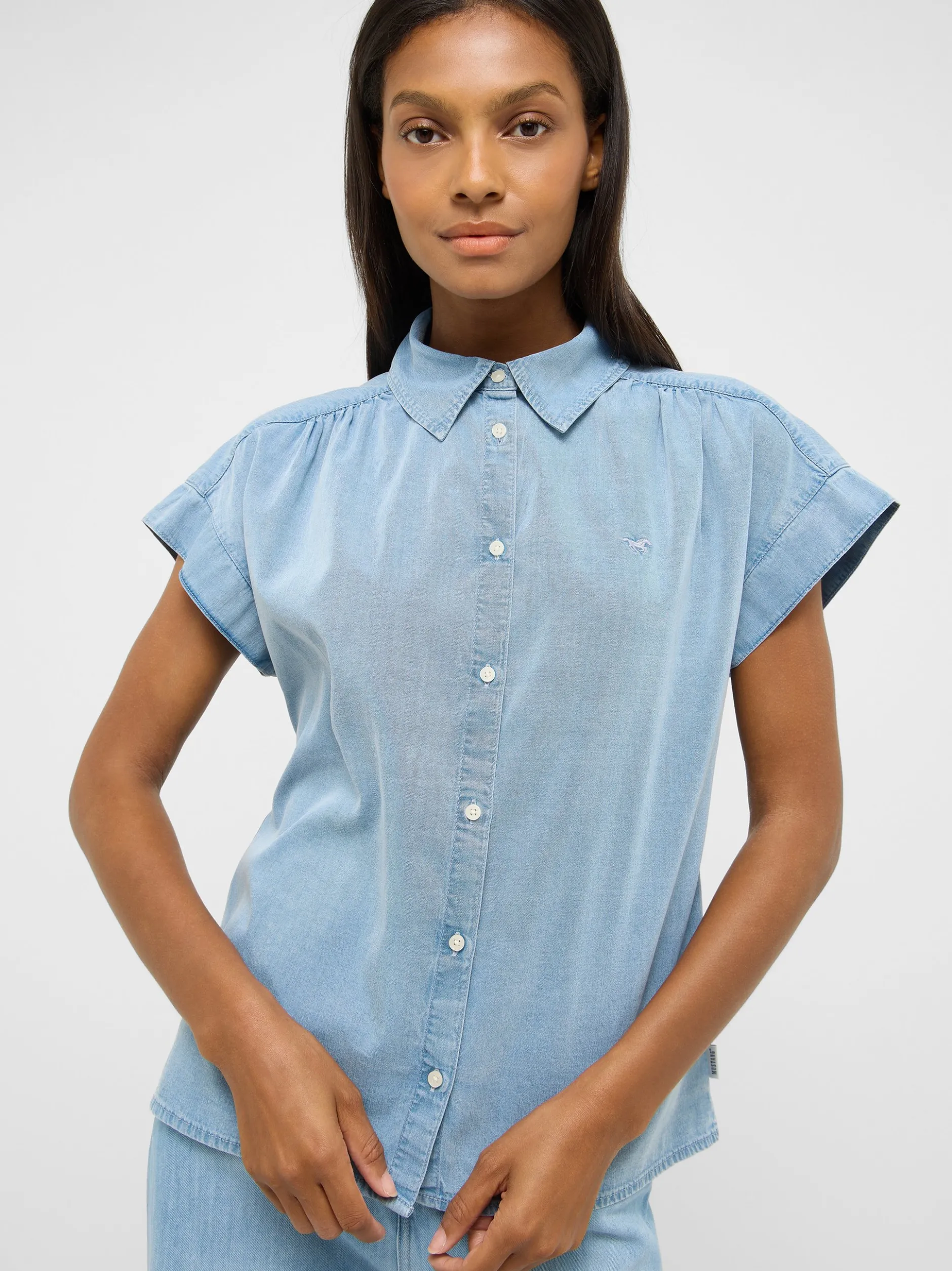 Mustang Damen Bluse in light stone - Ärmel: Halbarm