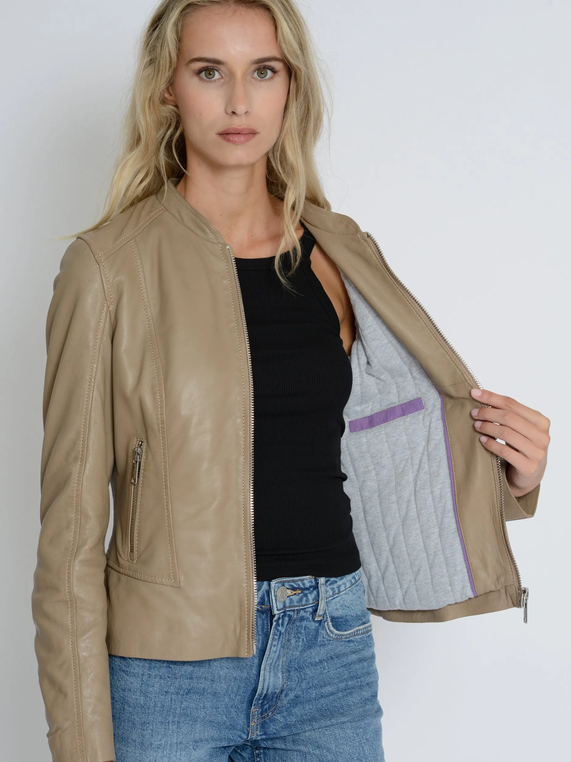 Mustang Damen Lederjacke in grau