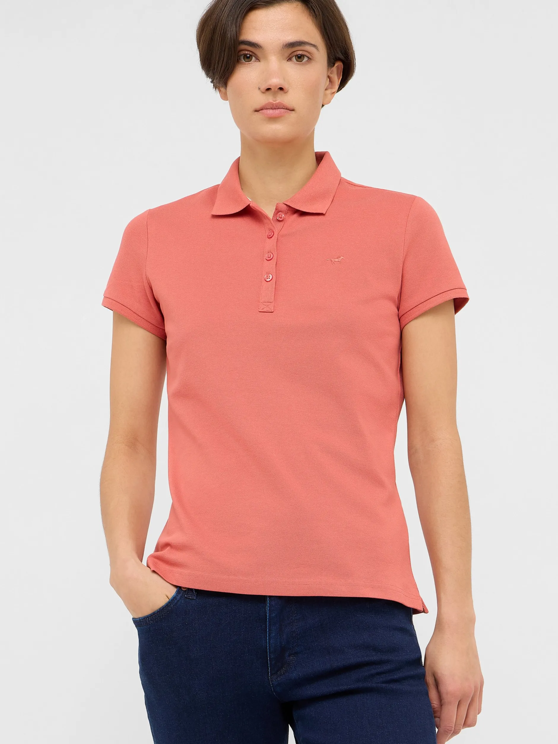 Mustang Damen Polo in rosa - Ausschnitt: Henley