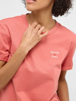 Mustang Damen T-Shirt in rosa - Ausschnitt: Rundhals