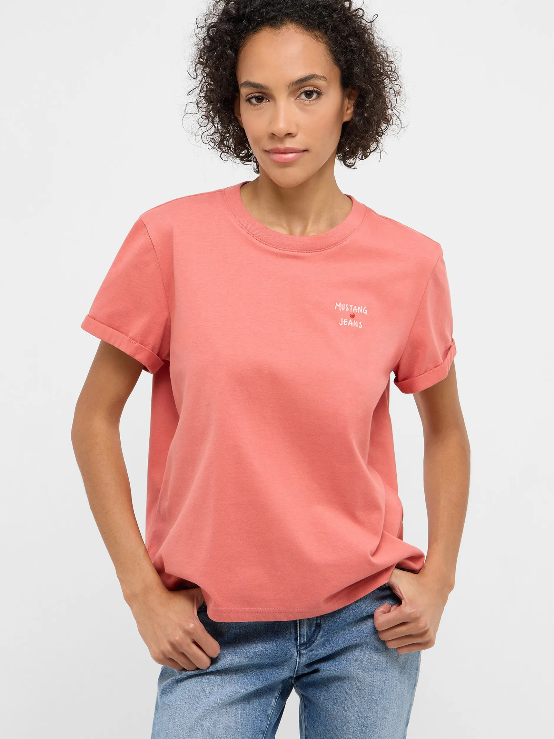 Mustang Damen T-Shirt in rosa - Ausschnitt: Rundhals