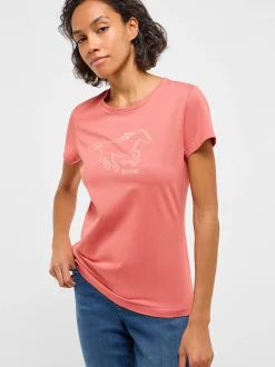 Mustang Damen T-Shirt in rosa - Ausschnitt: Rundhals