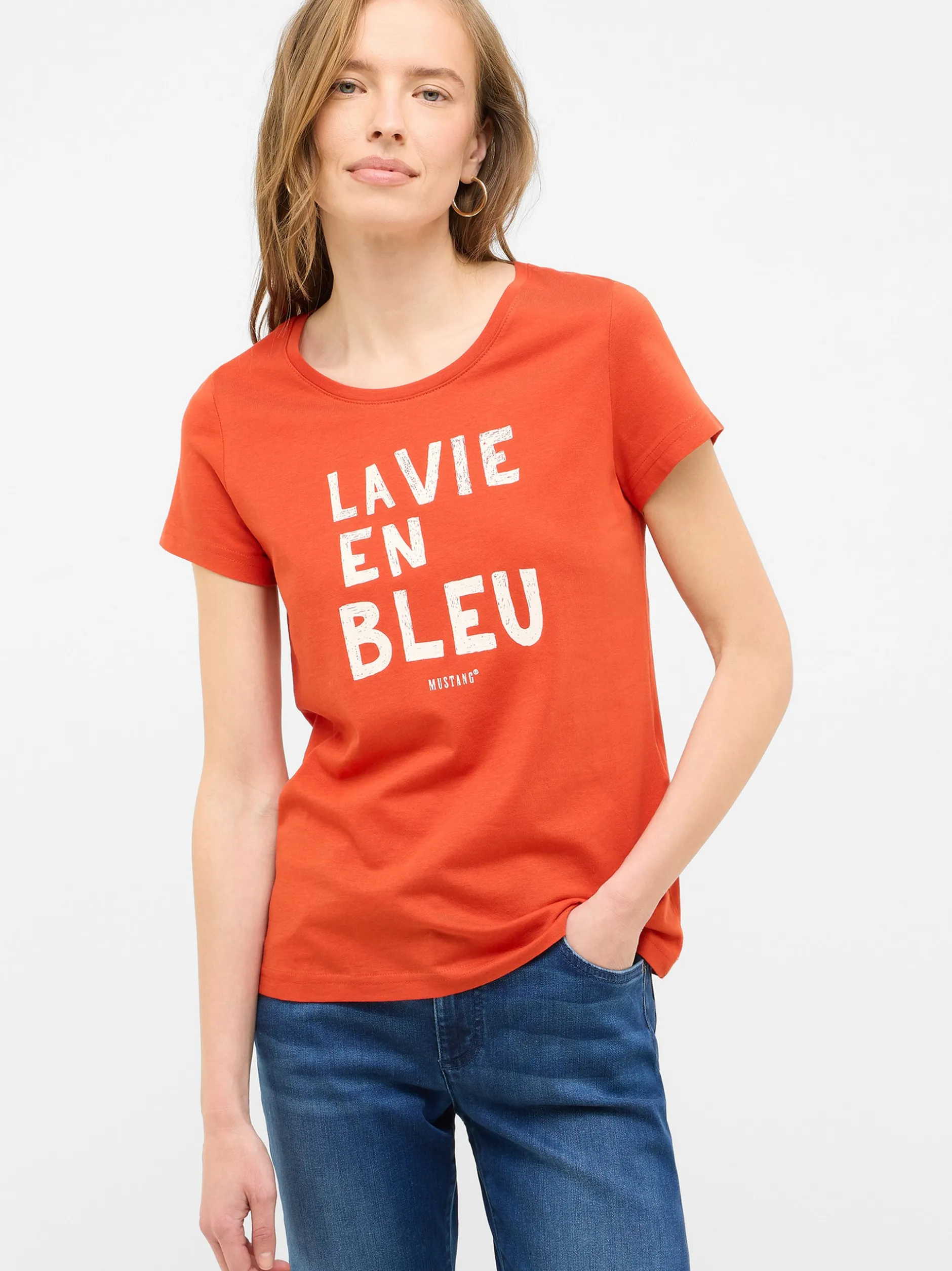 Mustang Damen T-Shirt in rot - Ausschnitt: Rundhals
