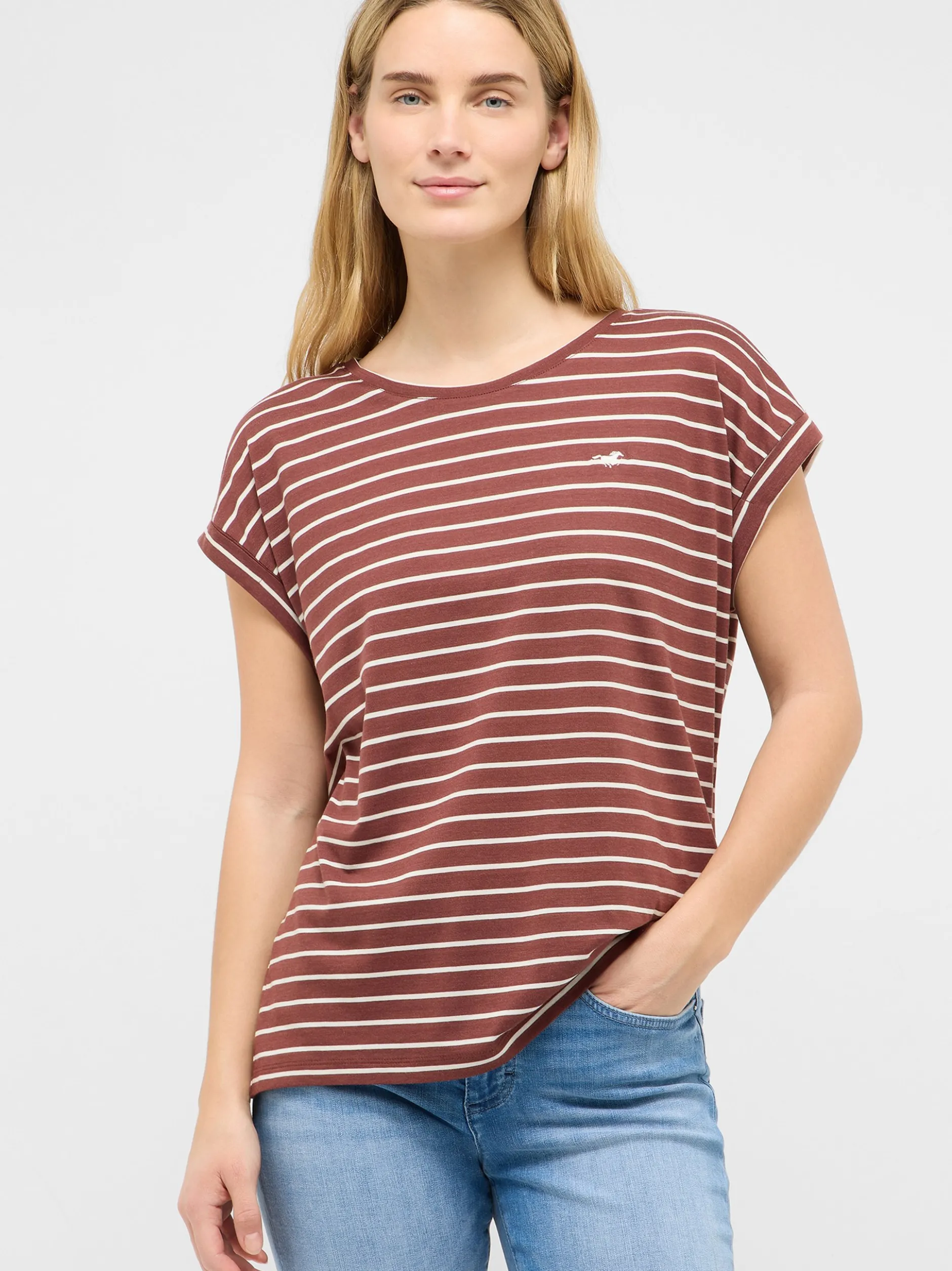 Mustang Damen T-Shirt in rot mehrfarbig - Ärmel: Halbarm
