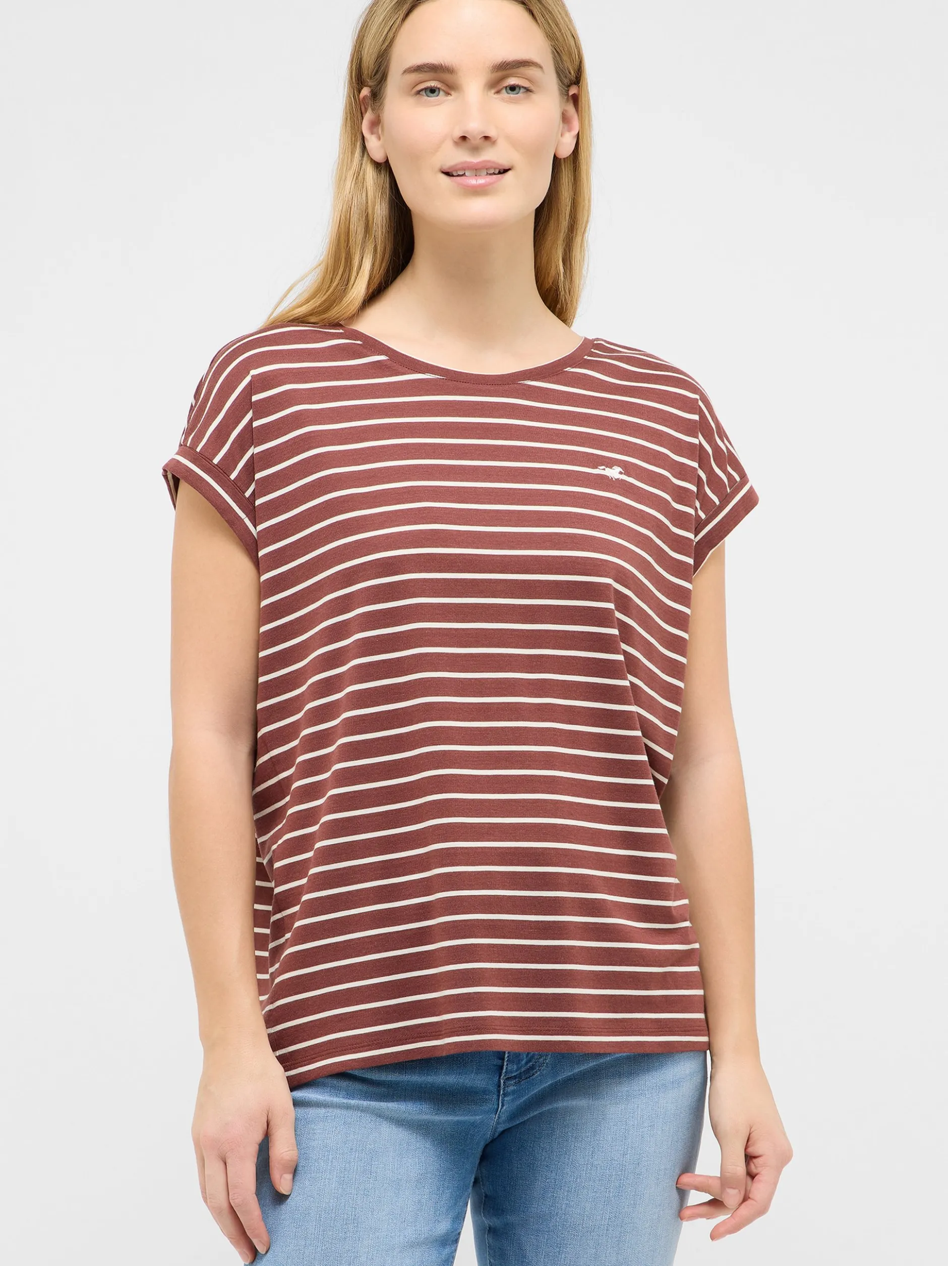 Mustang Damen T-Shirt in rot mehrfarbig - Ärmel: Halbarm