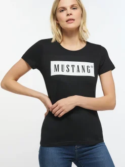 Mustang Damen T-Shirt in schwarz - Ausschnitt: Rundhals