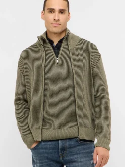 Mustang Herren Cardigan in grün - Ausschnitt: Stehkragen