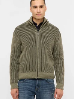 Mustang Herren Cardigan in grün - Ausschnitt: Stehkragen