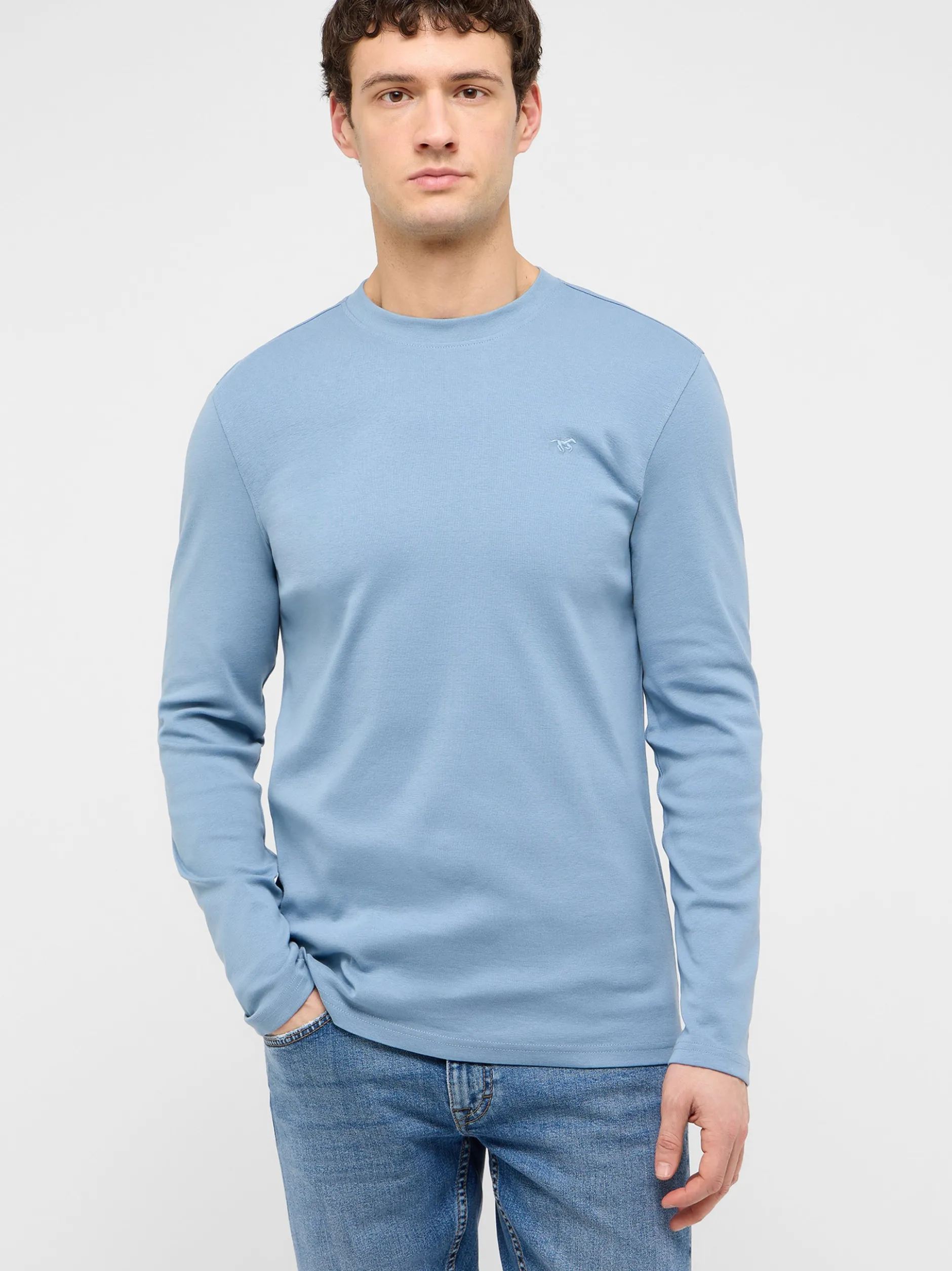 Mustang Herren Langarmshirt in hellblau - Ärmel: langarm