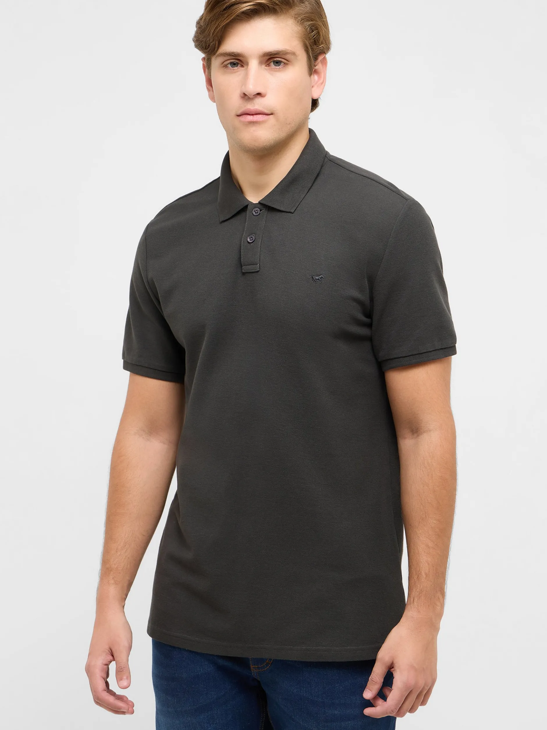 Mustang Herren Polo in anthrazit - Ausschnitt: Henley