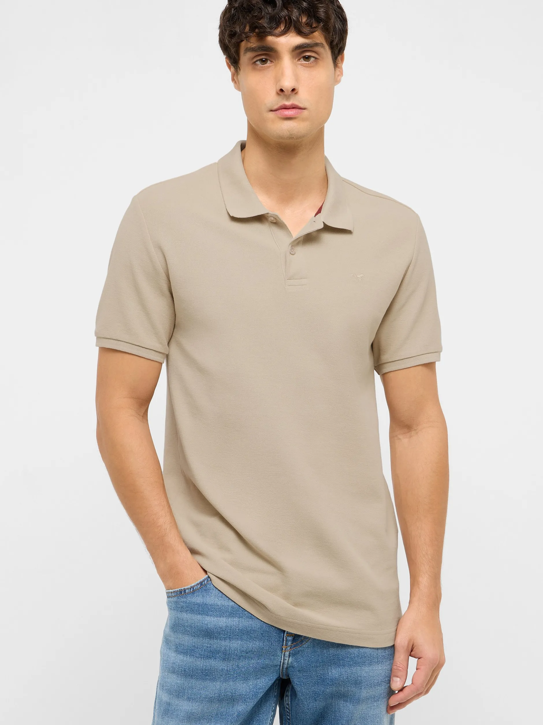 Mustang Herren Polo in beige - Ausschnitt: Henley