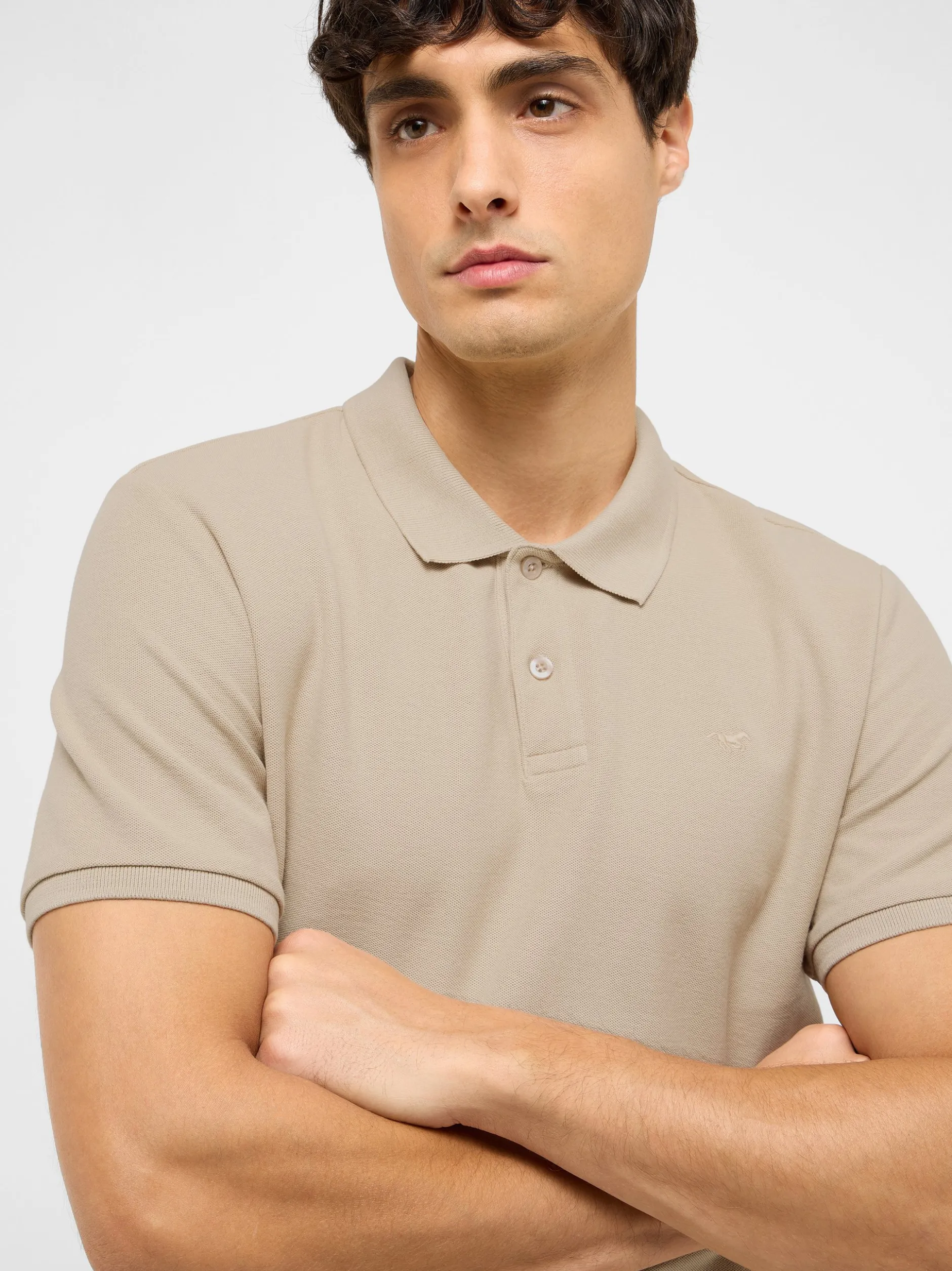 Mustang Herren Polo in beige - Ausschnitt: Henley