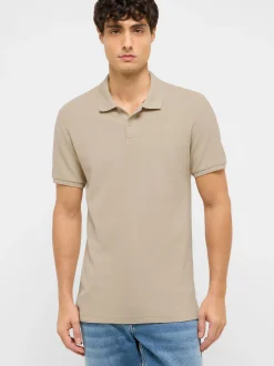 Mustang Herren Polo in beige - Ausschnitt: Henley