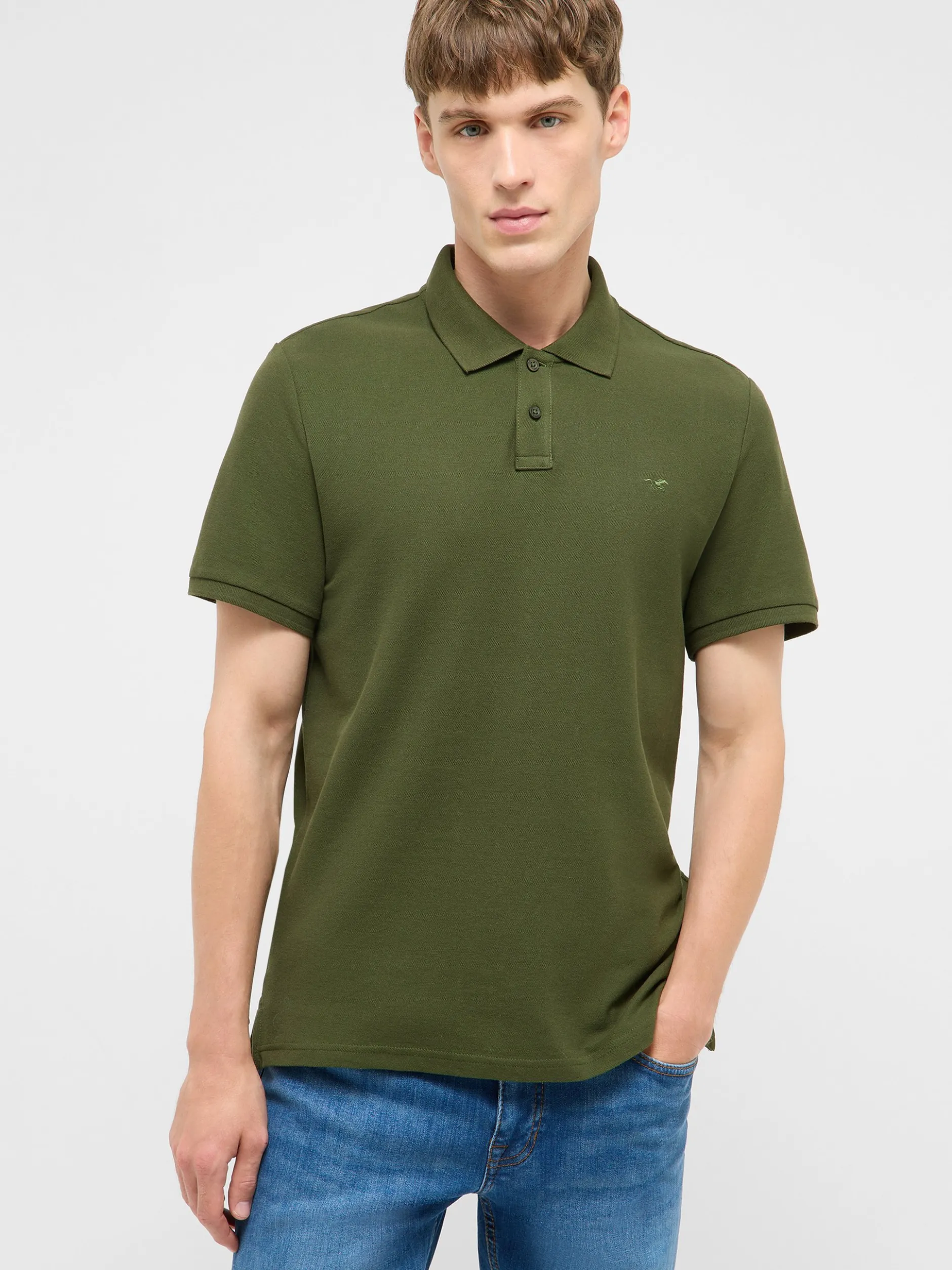 Mustang Herren Polo in grün - Ausschnitt: Henley