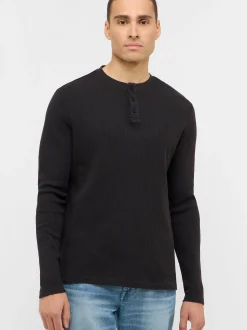 Mustang Herren T-Shirt in schwarz - Ausschnitt: Henley