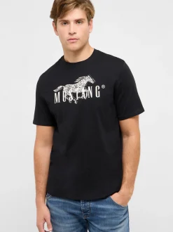 Mustang Herren T-Shirt in schwarz - Ausschnitt: Rundhals