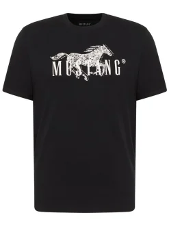 Mustang Herren T-Shirt in schwarz - Ausschnitt: Rundhals