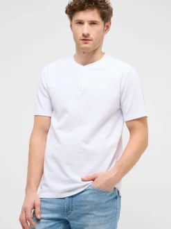 Mustang Herren T-Shirt in weiß - Ausschnitt: Henley