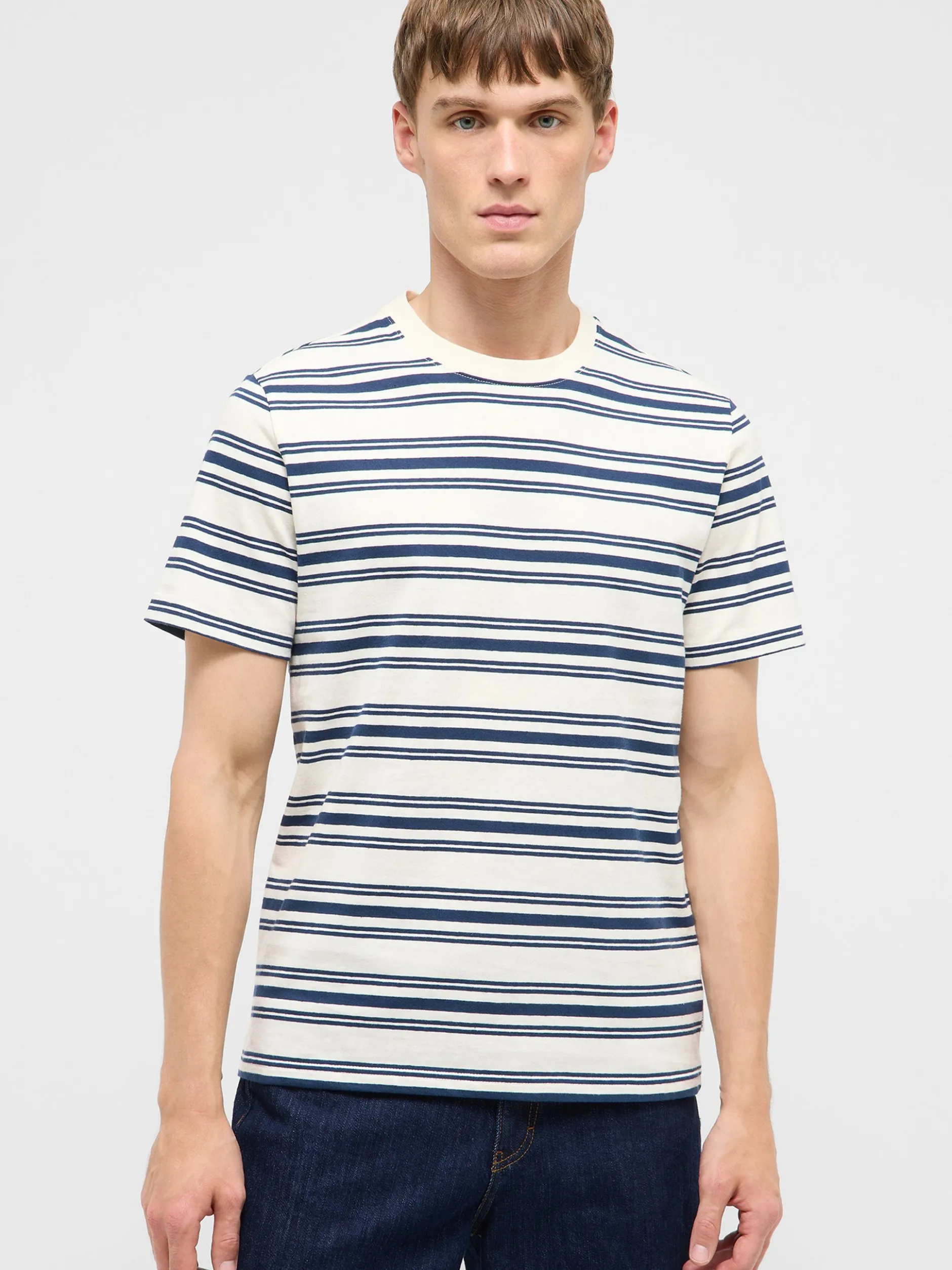 Mustang Herren T-Shirt in weiß blau - Ärmel: Halbarm