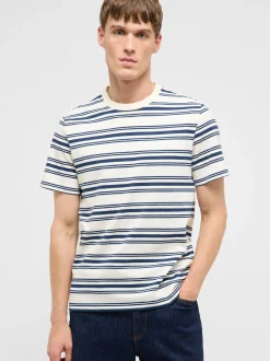 Mustang Herren T-Shirt in weiß blau - Ärmel: Halbarm