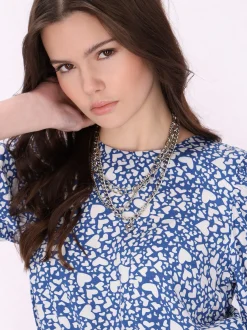 MyMo Damen Bluse in blau - Ausschnitt: Rundhals
