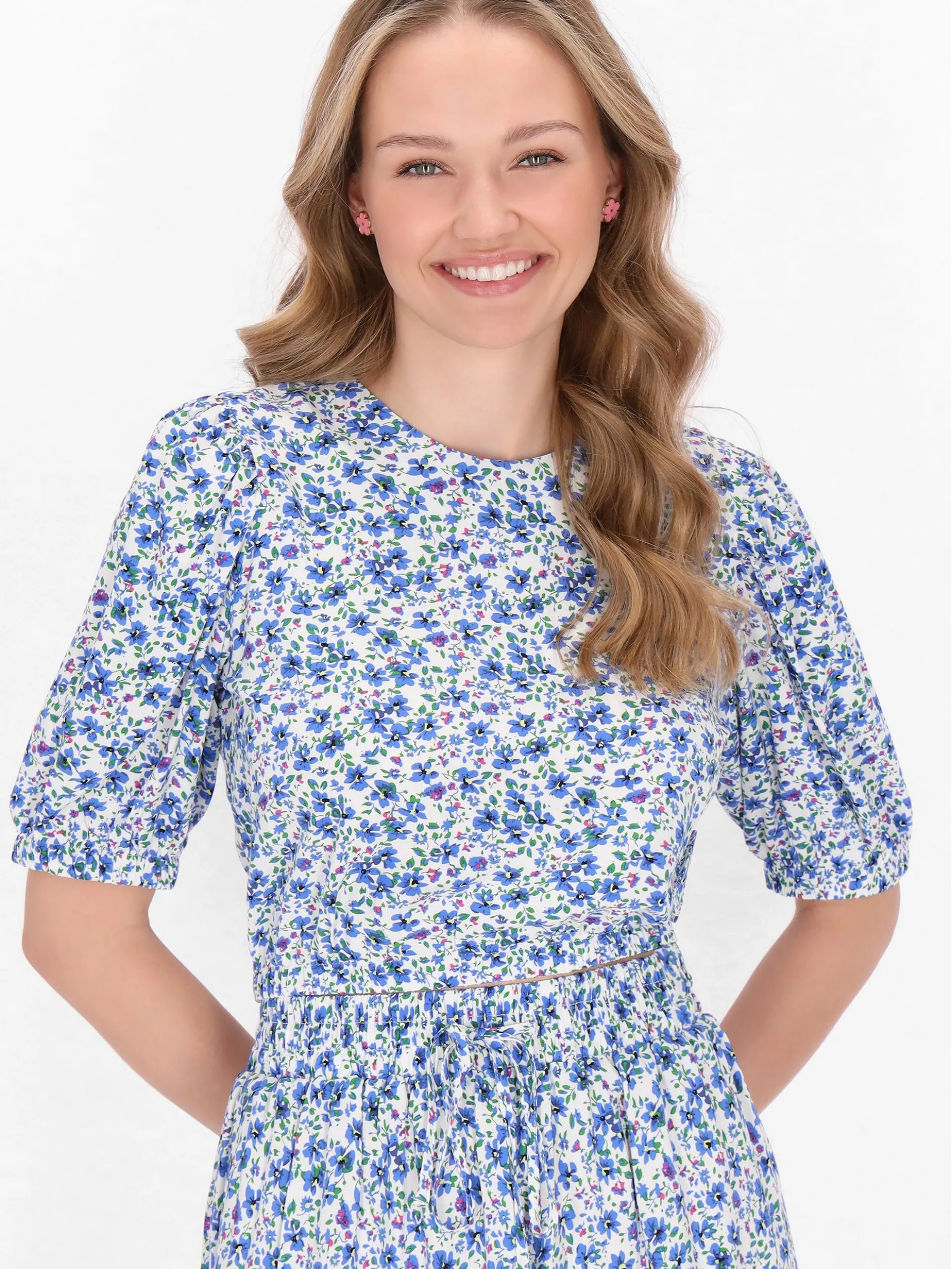 MyMo Damen Bluse in blau - Ausschnitt: Rundhals