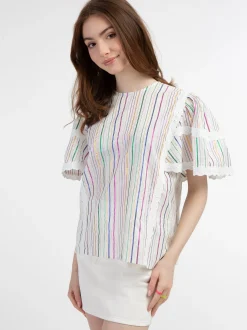 MyMo Damen Bluse mit Metallic-Streifen in weiß