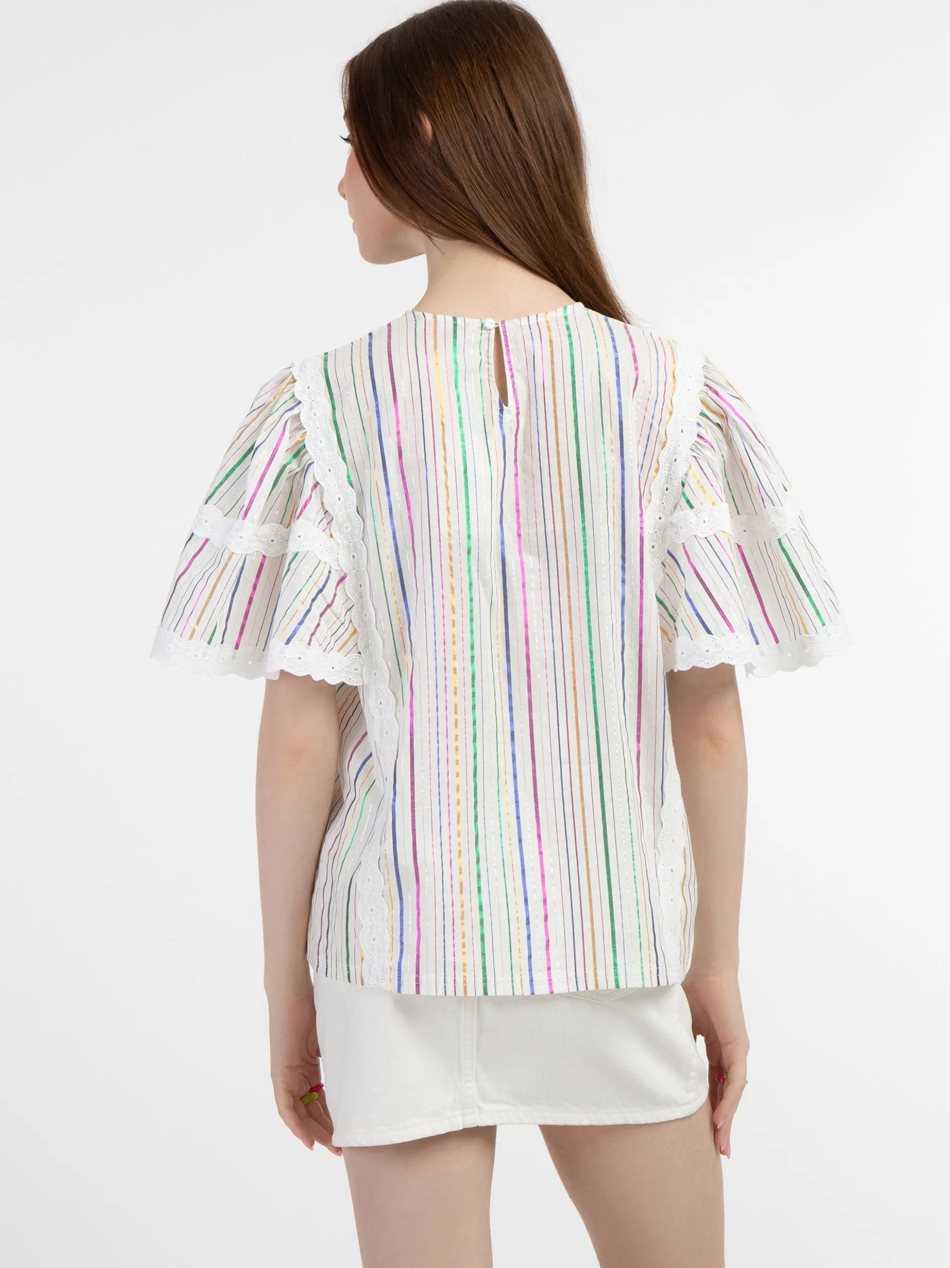 MyMo Damen Bluse mit Metallic-Streifen in weiß