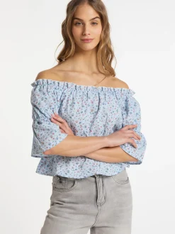 MyMo Damen Bluse mit Vichy-Muster in blau