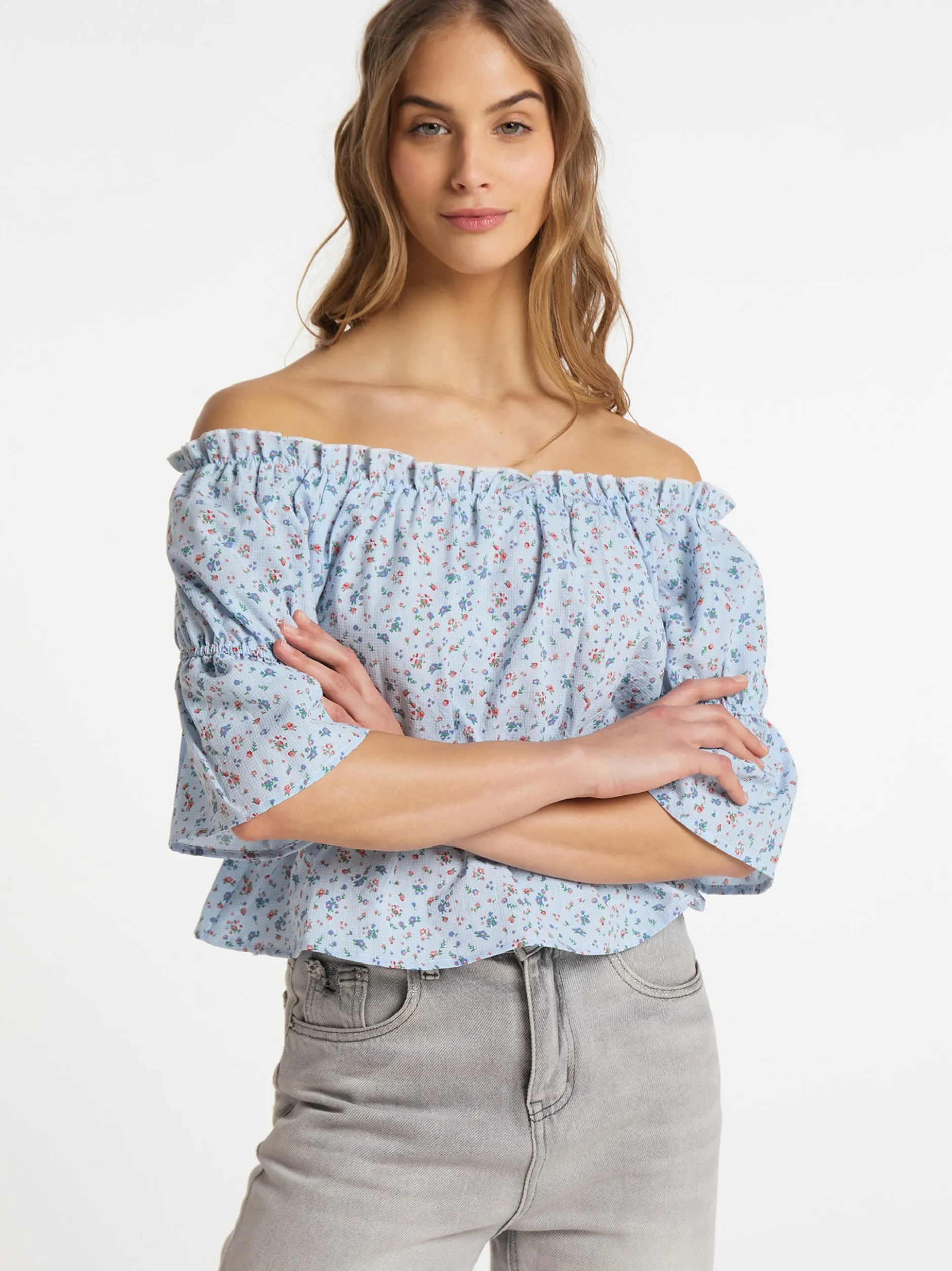 MyMo Damen Bluse mit Vichy-Muster in blau