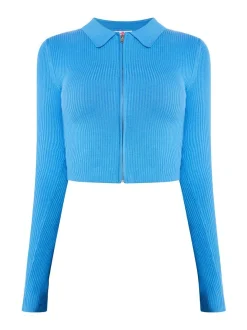MyMo Damen Cropped Strickjacke in hellblau