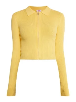 MyMo Damen Cropped Strickjacke in gelb