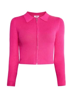 MyMo Damen Cropped Strickjacke in pink