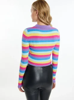 MyMo Damen Cropped Strickjacke in mehrfarbig