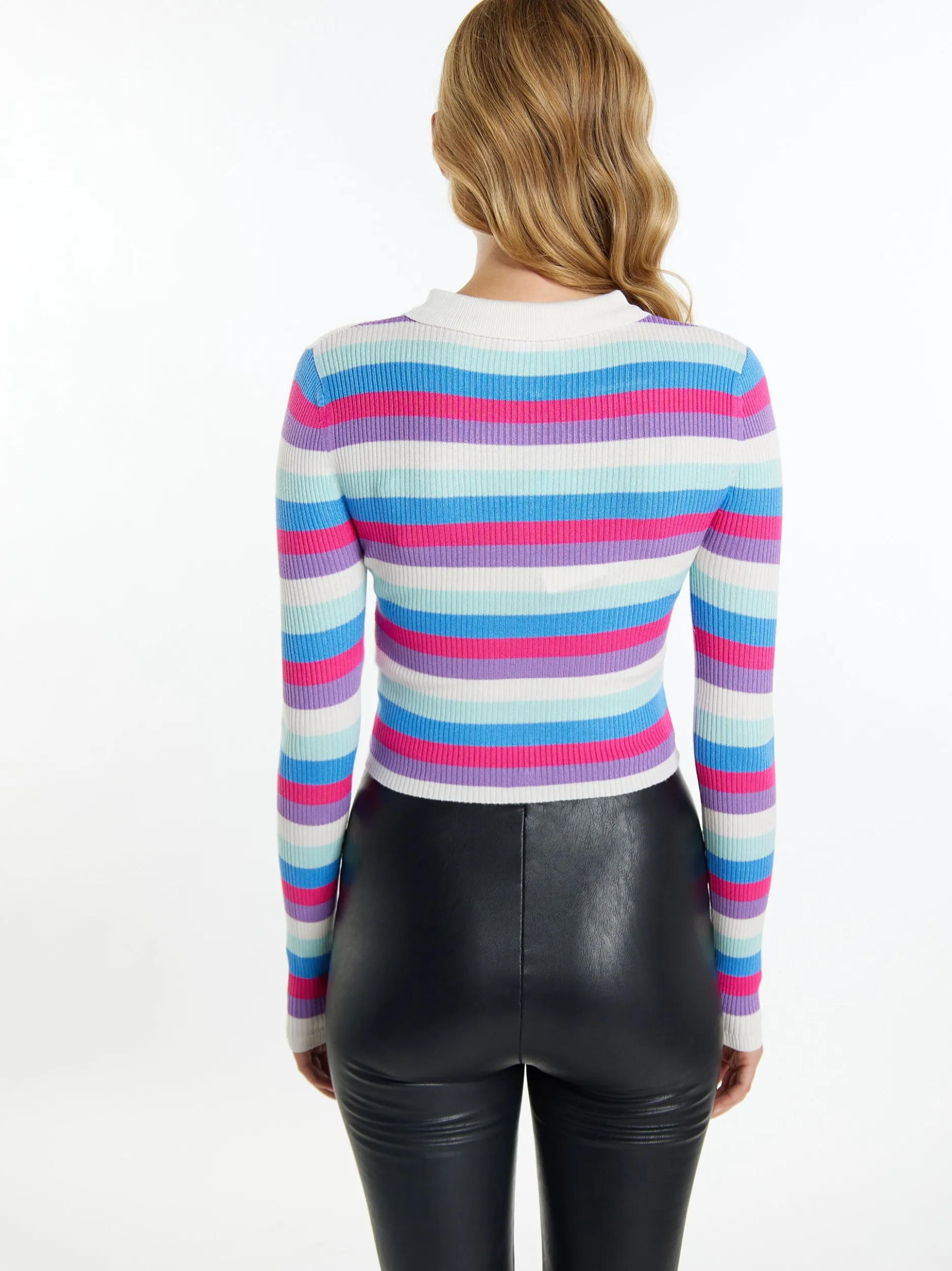 MyMo Damen Cropped Strickjacke in mehrfarbig