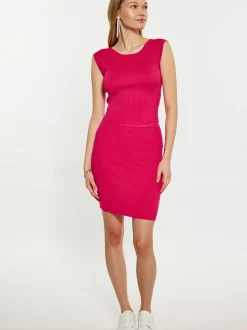 MyMo Damen Crop-Top in fuchsia - Ausschnitt: Rundhals