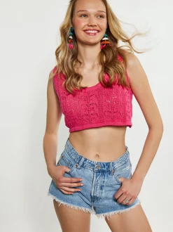 MyMo Damen Crop-Top in pink - Ausschnitt: Karree