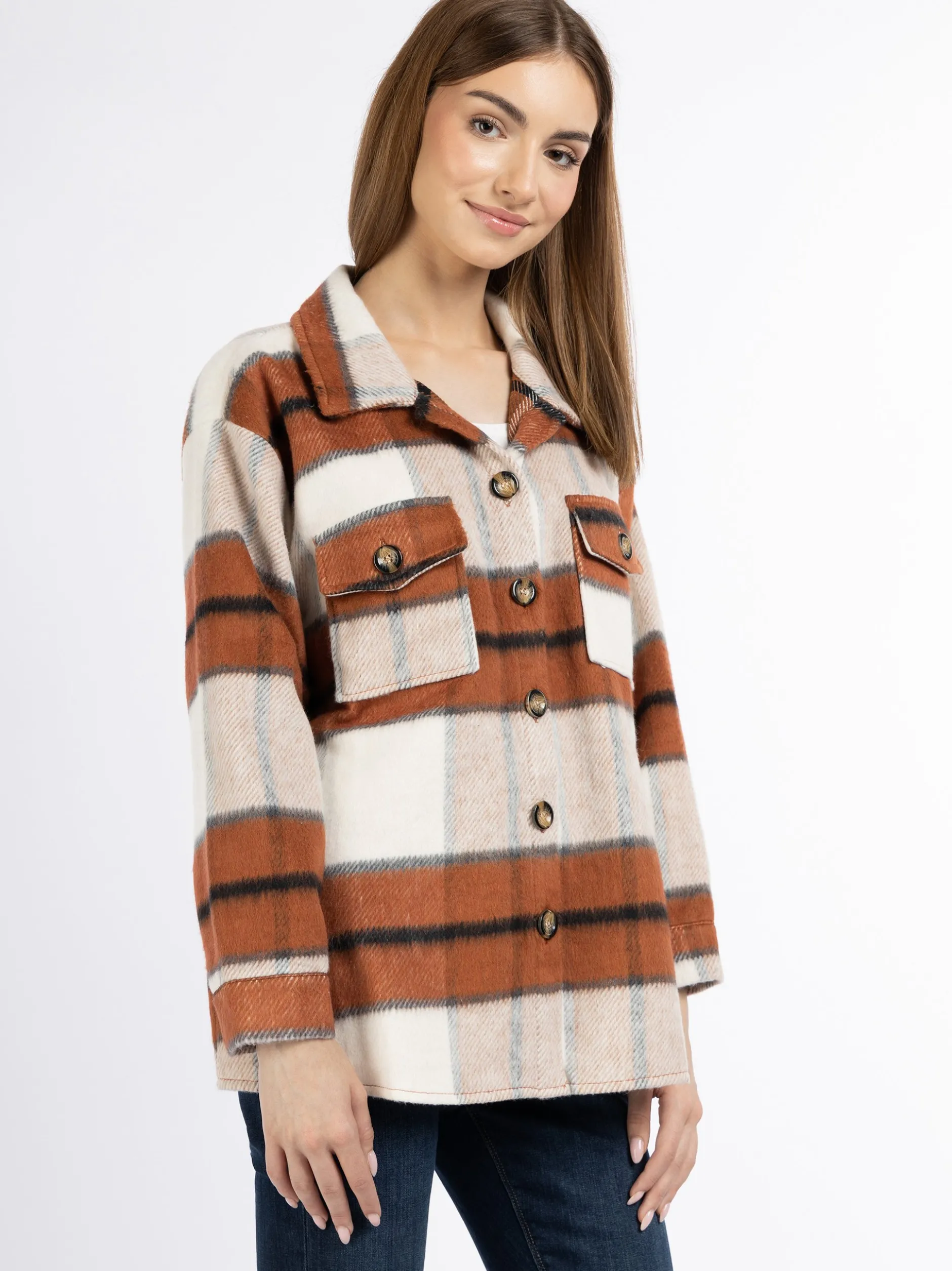 MyMo Damen Hemdjacke in braun - Ausschnitt: Envelope