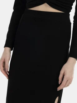 MyMo Damen Jersey-Midirock in schwarz - Länge: mittel