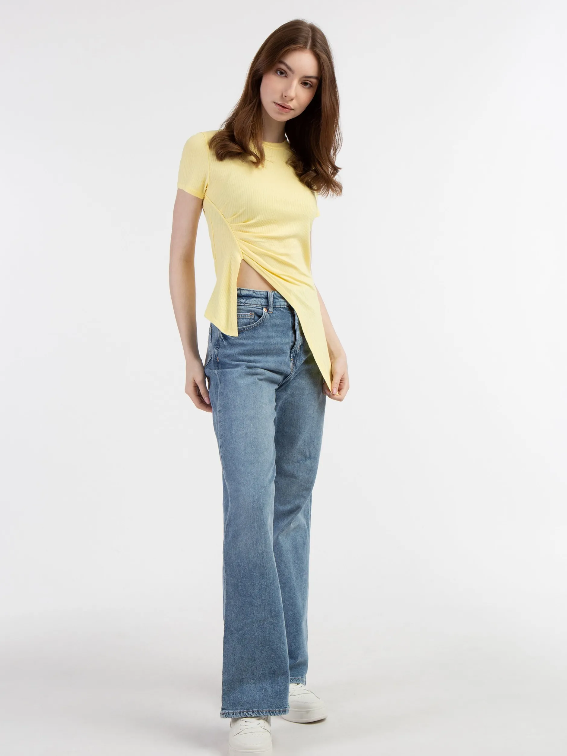 MyMo Damen Jersey-Shirt aus Rippstrick in gelb
