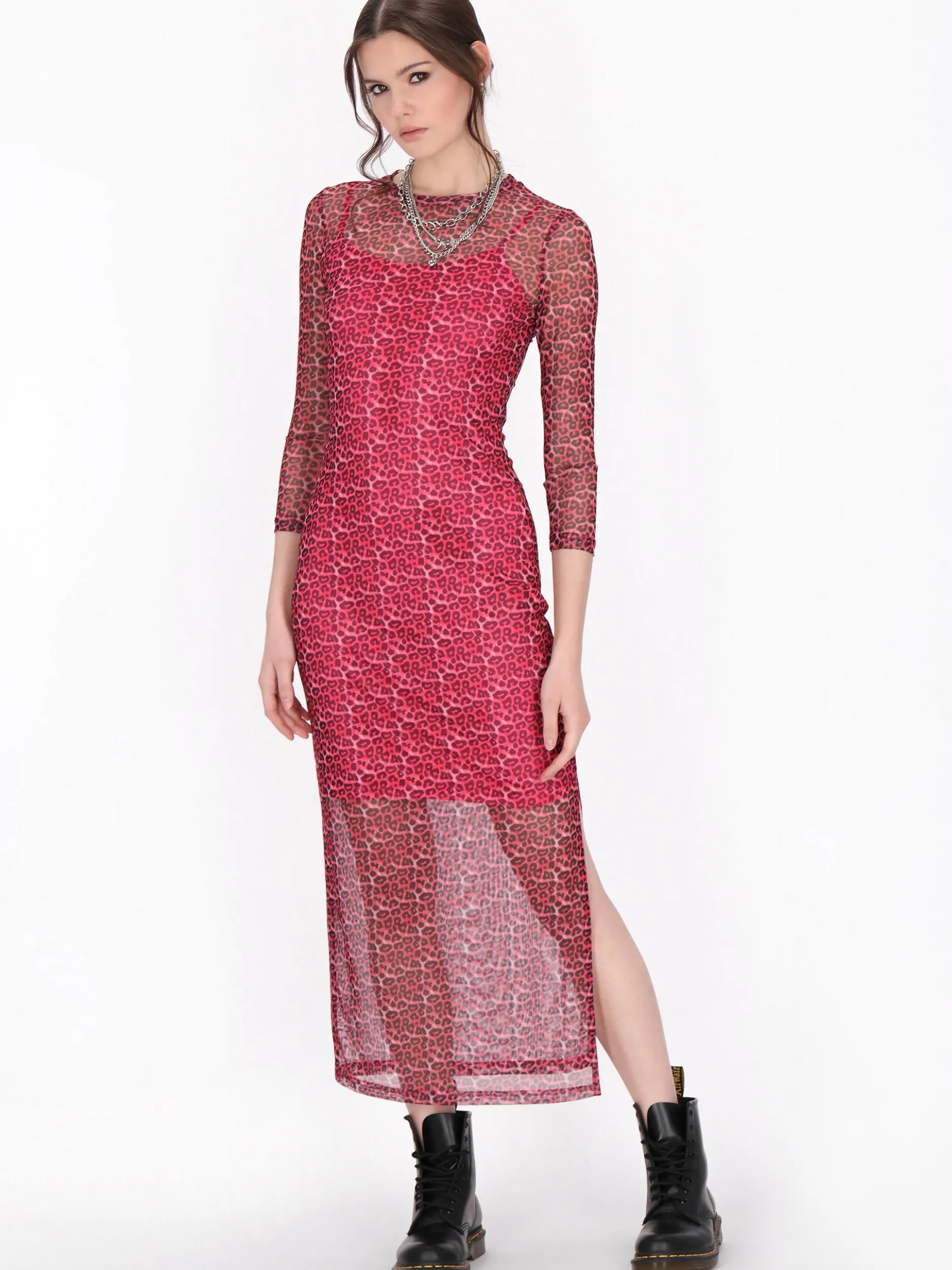 MyMo Damen Kleid in pink schwarz - Ausschnitt: Rundhals