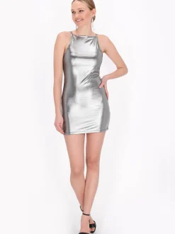 MyMo Damen Kleid in silber - Länge: mittel
